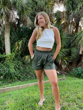 Load image into Gallery viewer, mean green REGAN machine faux leather shorts
