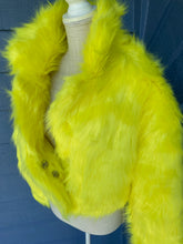 Load image into Gallery viewer, big bird who? faux fur jacket
