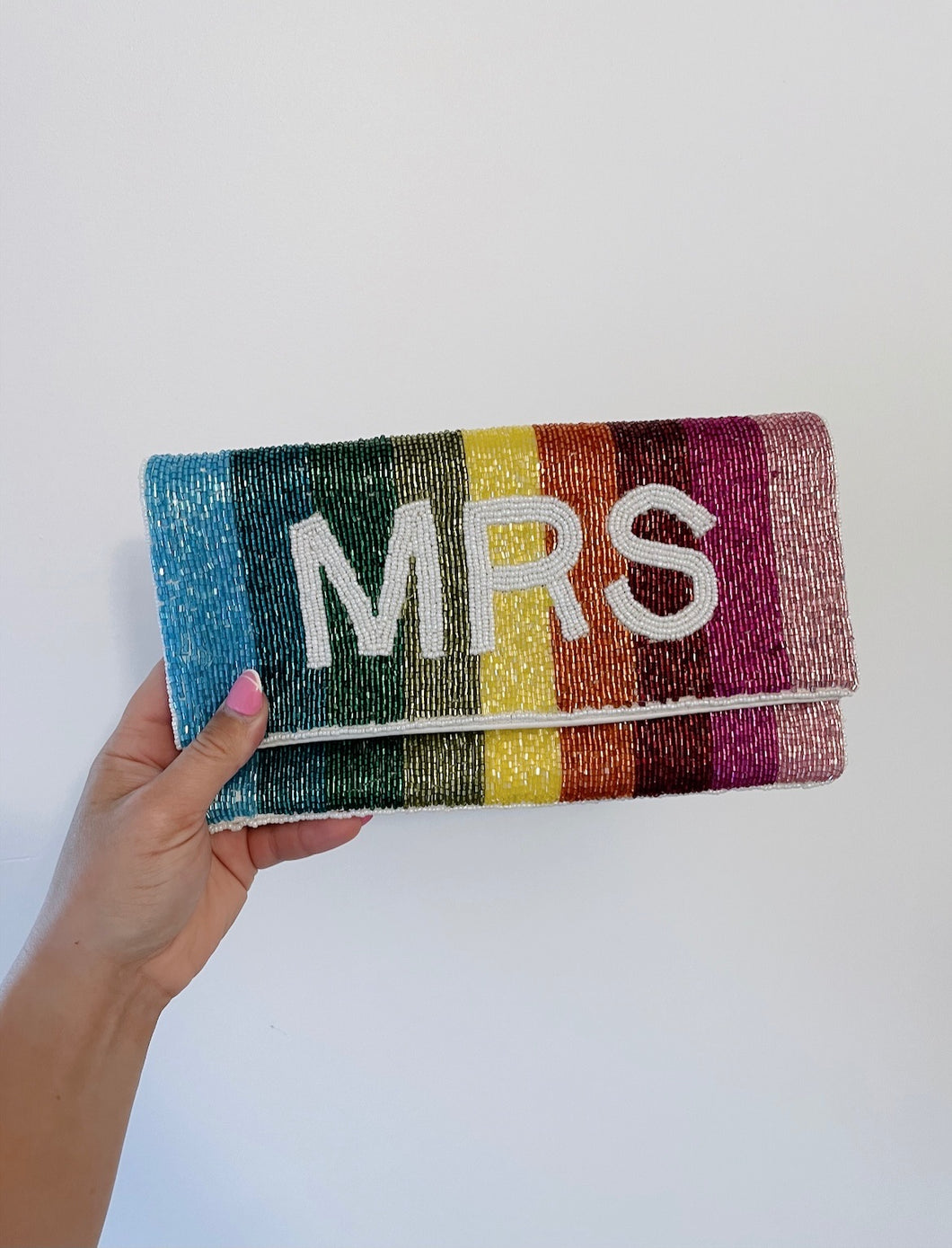 MRS. Rainbow Beaded Clutch