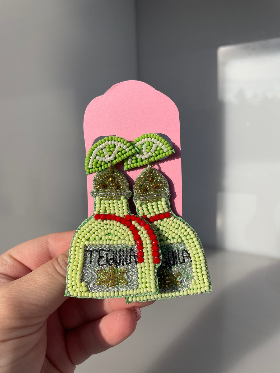 Lime Green Tequila Bottle Earrings