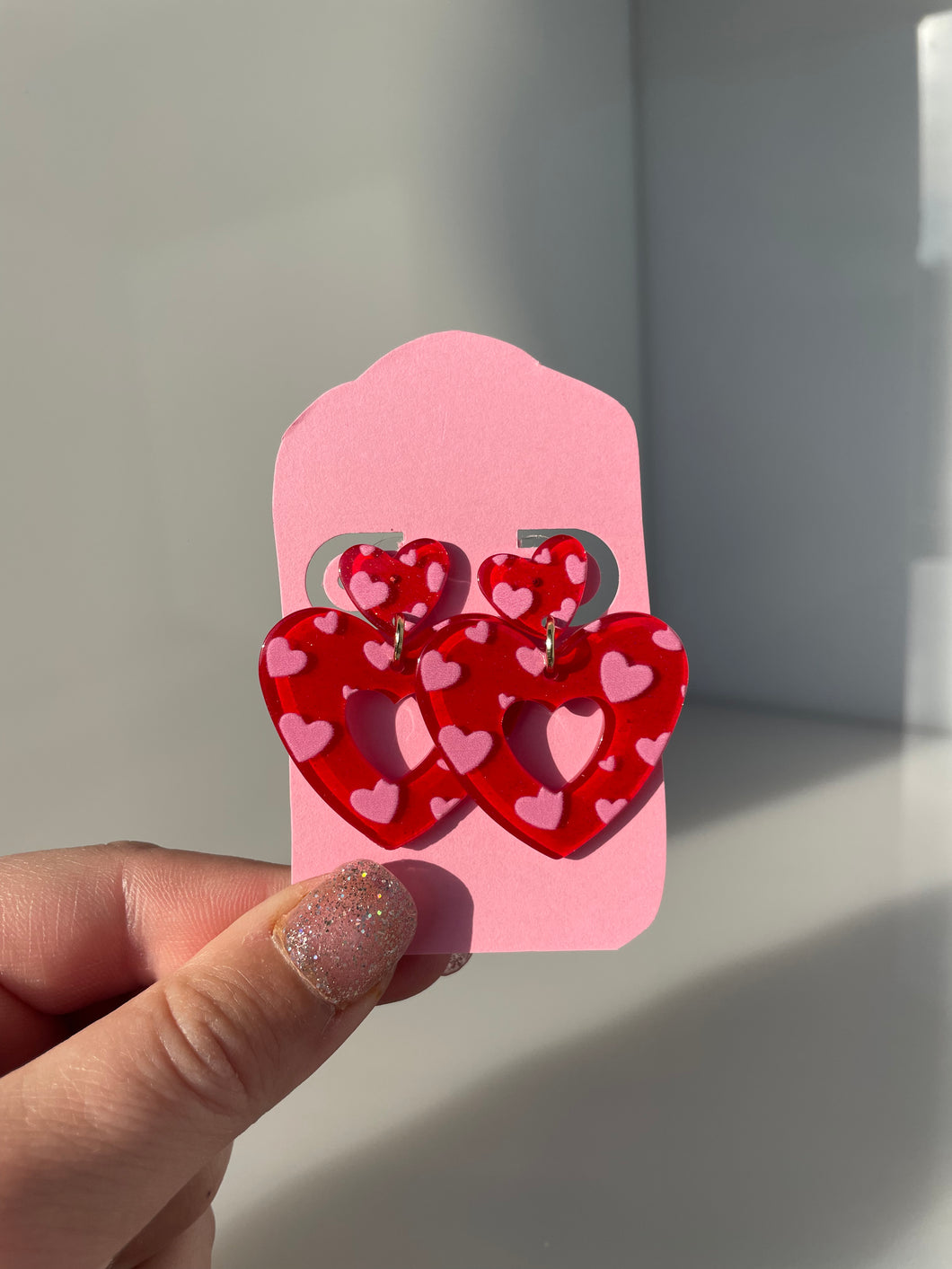 Pink & Red Heart Earrings