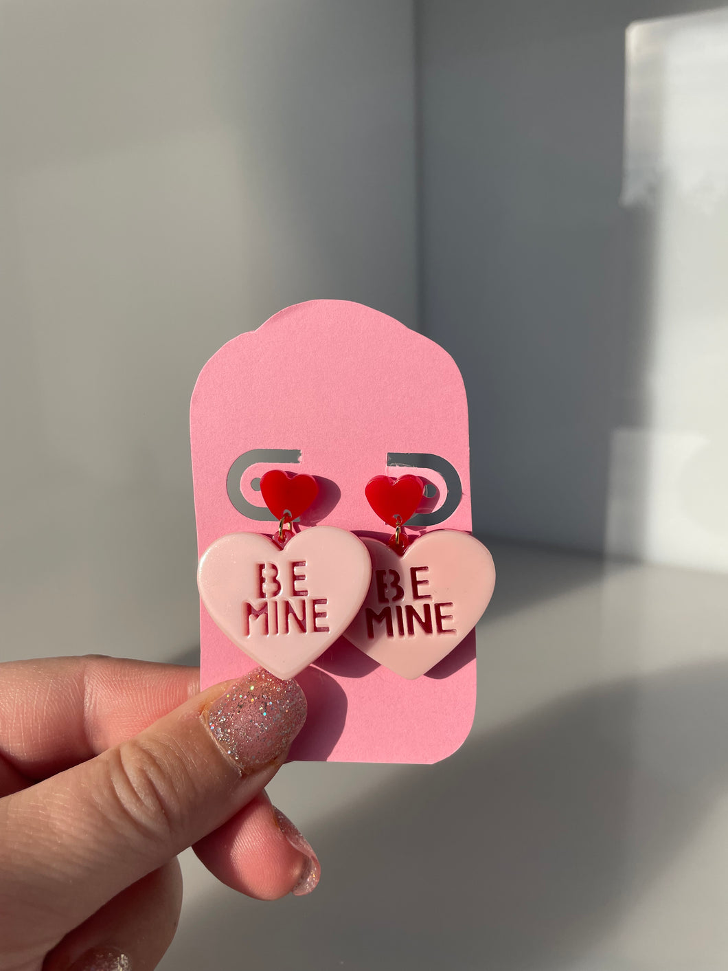 BE MINE candy heart earrings