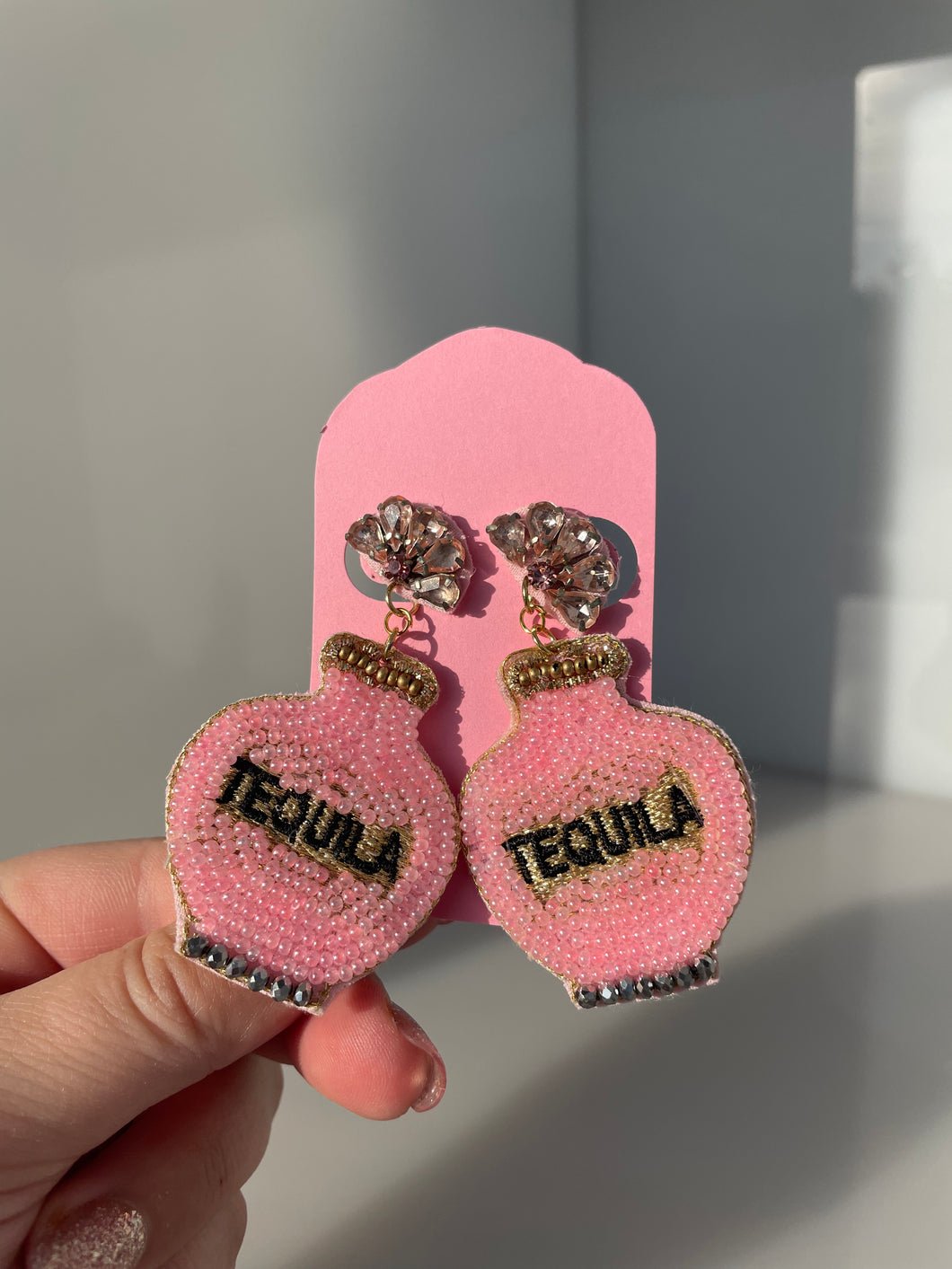 Pink Tequila Bottle Earrings